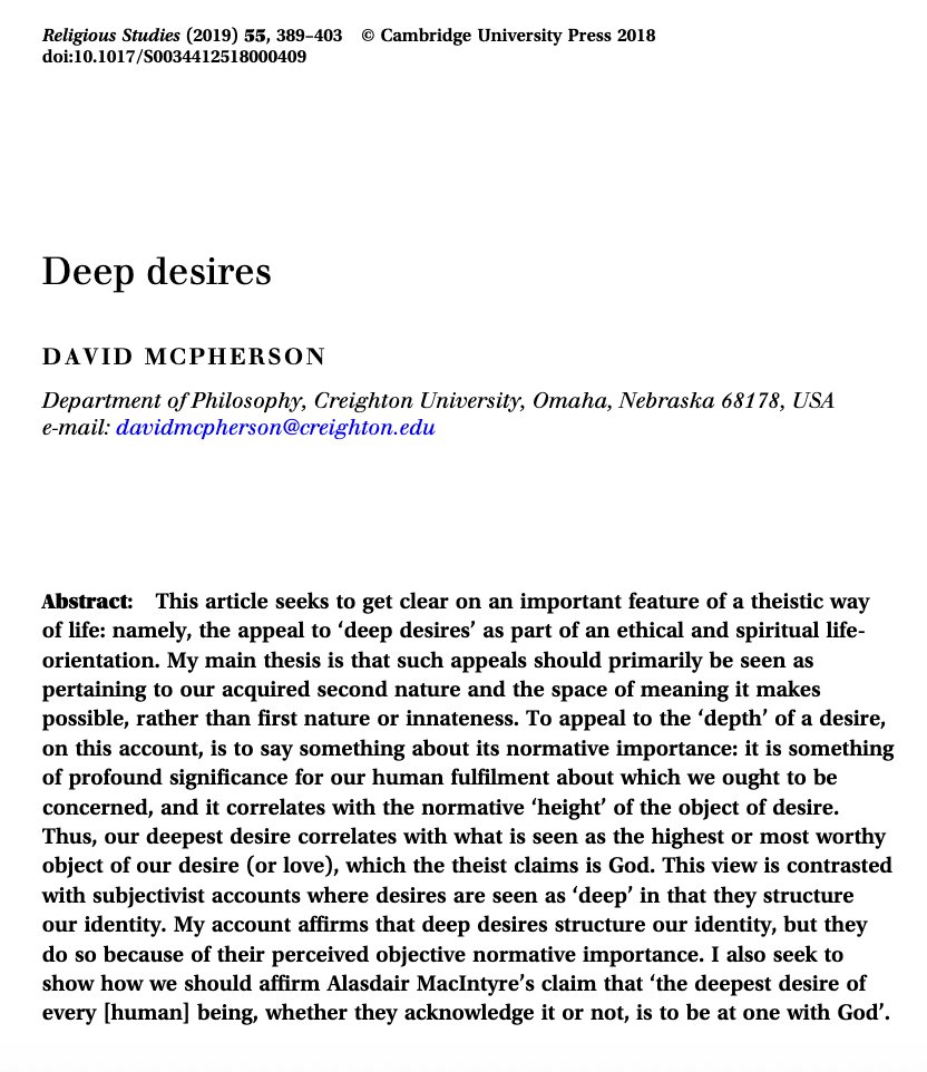 davidlmcpherson's tweet image. My own take in my essay &quot;Deep Desires&quot; (which will be revised and expanded upon in the final chapter of my forthcoming book, Spiritual Alienation and the Quest for God): jstor.org/stable/2684803…