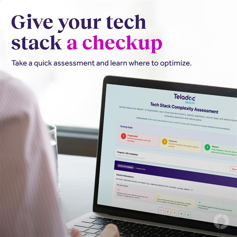 TeladocHealth's tweet image. Hospitals face rising costs from fragmented tech. Our Tech Stack Complexity Assessment reveals gaps, redundancies, and opportunities in minutes - helping you streamline, optimize, and innovate: teladochealth.com/organizations/… #TechStack #Telehealth #Technology #Hospitals #HealthSystems
