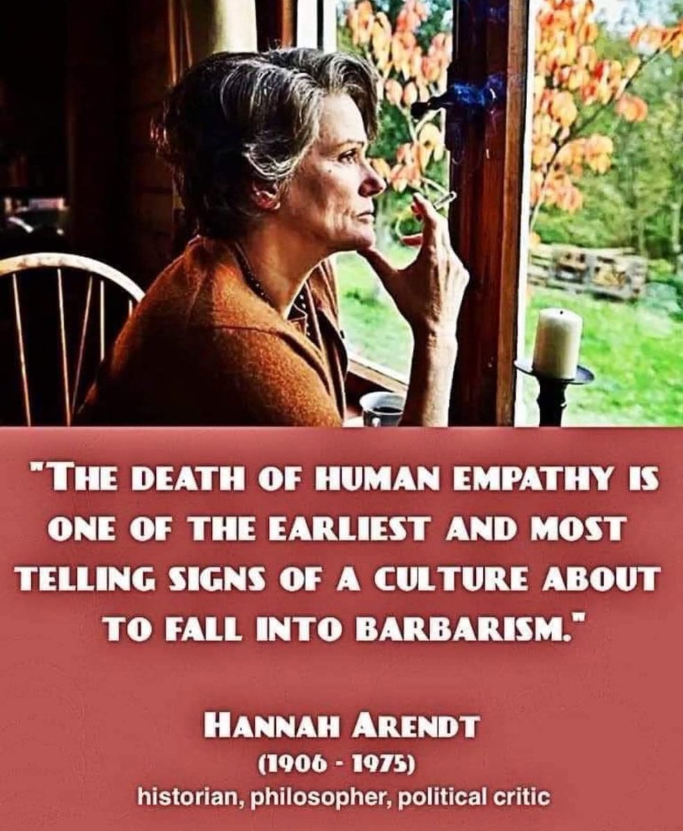 Arendt ima sreće što nije živa trenutno, empatiju je devastirao ekstremni individualizam, a društvo (koje "ne postoji") sve više izgleda kao ostvarenje sna najgorih psihopata.

E, ali zato možete kupiti 42 vrste jogurAta pa je sve ok - ako imate novca. Brzo će Black Friday.🤡