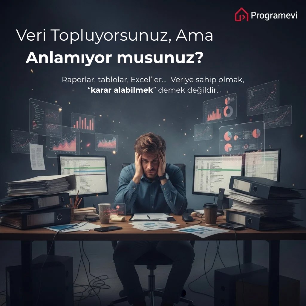 programevim's tweet image. Raporlar, tablolar, Excel’ler... 📊 Veriye ‘sahip olmak’, onu ‘anlamak’ demek değildir.

Çoğu işletme veri içinde boğulur (data-rich) ama içgörü açlığı çeker (insight-poor). Asıl mesele, o veriyi ‘karar alabilen’ bir güce dönüştürmektir.

programevi.com