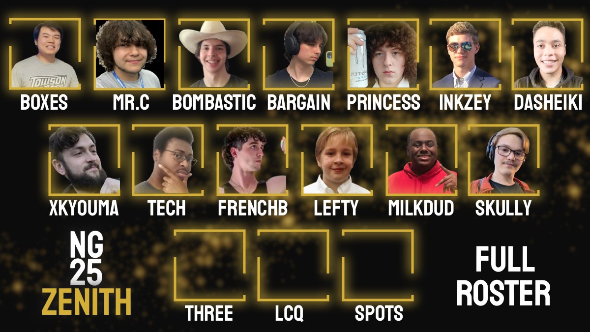 bargainETX's tweet image. CONGRATULATIONS TO OUR 13 QUALFIED PLAYERS 

@BoxesLive 
@ETX_MrC 
Bombastic
@bargainETX 
@_im_so_peachy_ 
Inkzey
Dasheiki
@XKyouma 
Techrider13
@ItsFrenchB 
@LeftySSBU 
@MilkDudETX 
@Skully735 

SEE THE FINAL 3 LCQ SLOTS GET EARNED DECEMBER 13TH!!

WELCOME TO THE ZENITH!
#ng25