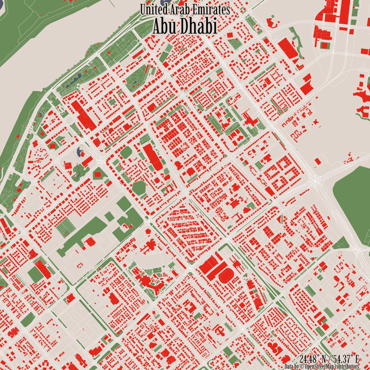 rcityviews's tweet image. Image of Abu Dhabi, United Arab Emirates created in #rstats using data from #OpenStreetMap.