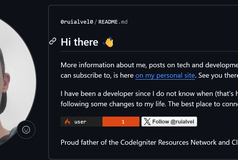 ruialvel's tweet image. On my MCGA (Make CodeIgniter Great Again) journey, I created the CI user badges to display how proud you are to be a member of the CI community. Low numbers available now (I&apos;m no. 1). Hopefully low number will not be available forever. Get yours here ci-badges.supertechman.com
