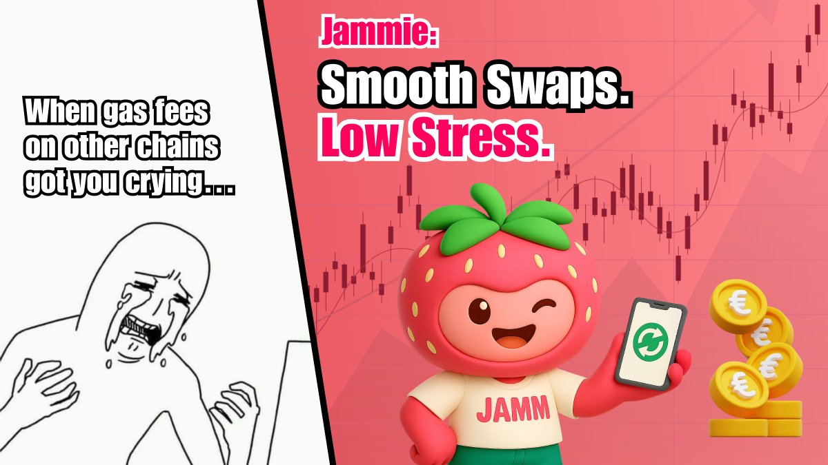 JammFun's tweet photo. When gas fees on other chains got you crying…
But Jamm swaps are smooth &amp; sweet 🍓

#CryptoMeme #Jamm #Jucom https://t.co/4qD7TrJyGZ