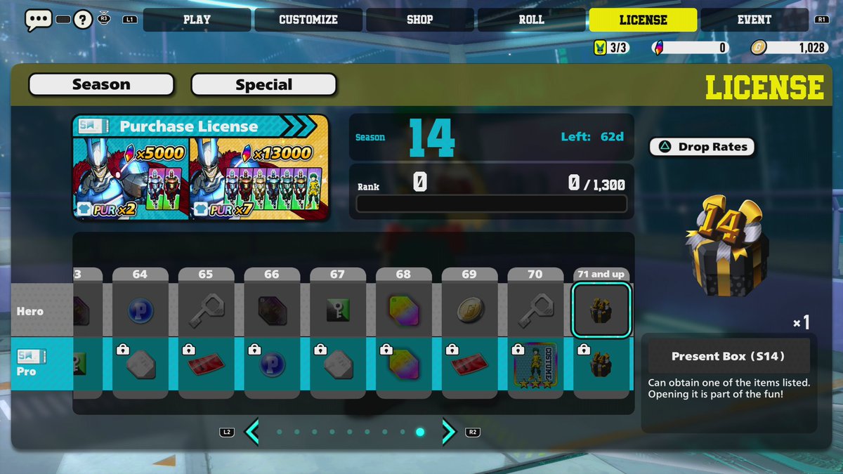 With the holidays around the corner, it's time for PRESENTS!

From Season 14 on, rewards for Season License Rank 71 and above will be "Present Box"!
These boxes will include a random item.

Stay tuned for more details!
#MHUR