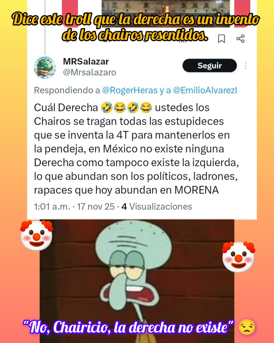 RogerHeras's tweet image. 🧵 1/6

Los neoliberales y sus trolls como @Mrsalazaro dicen que la derecha y la izquierda no existen, que son inventos de los comunistas resentidos. Bueno, pues para no existir hay demasiadas evidencias y acá pongo algunos ejemplos recientes que conectan con la marcha 15N.