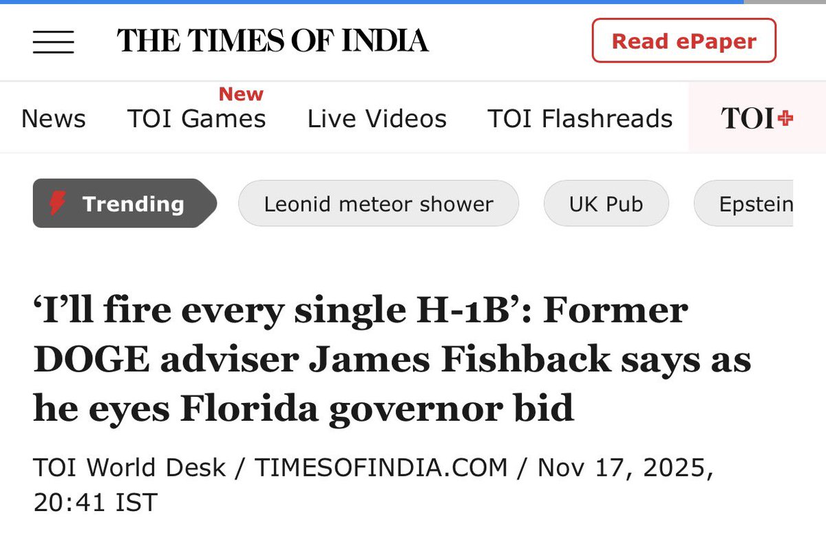 j_fishback's tweet image. As Florida Governor, I would fire every single H-1B working at a state agency on my first day in office, and replace them with qualified Florida workers immediately.

Florida First.