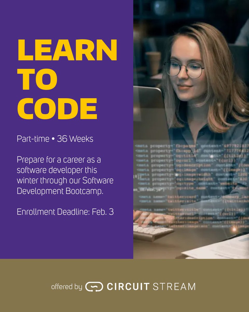 UWContinuingEd's tweet image. Prepare for a career in software development this winter through this intensive, part-tie, 36-week Software Development Bootcamp offered by @circuitstream. Link in bio. ms.spr.ly/6012t3lQ6