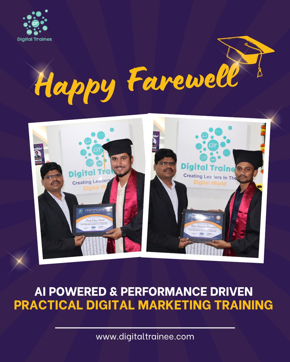 _Digitaltrainee's tweet image. We wish you all the best.✨
Successfully Completed Master in AI Powered &amp;amp; Performance Driven Practical Digital Marketing Course..💻
Digital Trainee Batch Farewell.✨
#farewell #digitalmarketingcourse #digitalmarketingcoursesinpune #digitaltrainee #bestdigitalmarketingcourse