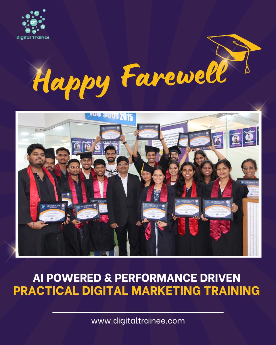 _Digitaltrainee's tweet image. We wish you all the best.✨
Successfully Completed Master in AI Powered &amp;amp; Performance Driven Practical Digital Marketing Course..💻
Digital Trainee Batch Farewell.✨
#farewell #digitalmarketingcourse #digitalmarketingcoursesinpune #digitaltrainee #bestdigitalmarketingcourse