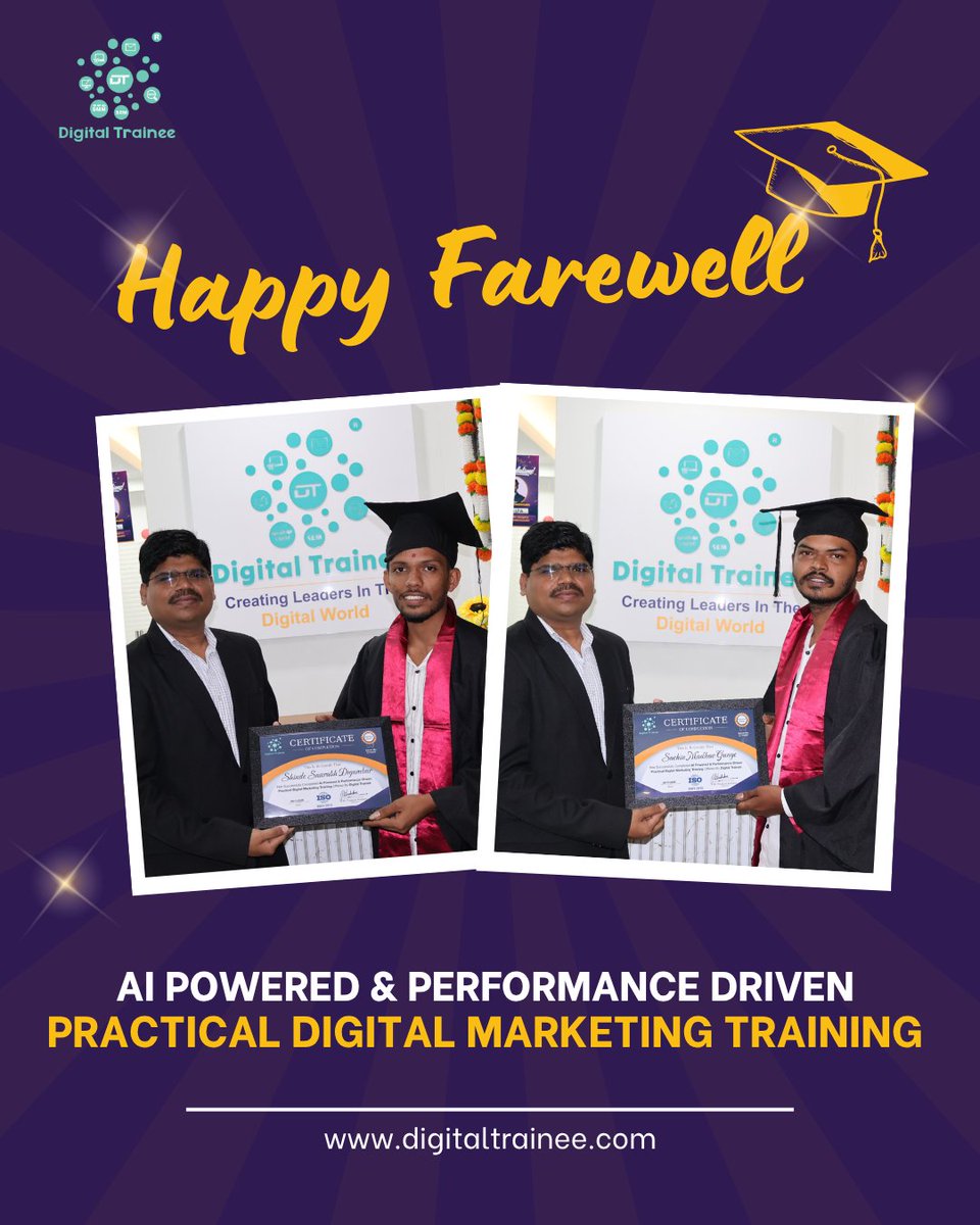 _Digitaltrainee's tweet image. We wish you all the best.✨
Successfully Completed Master in AI Powered &amp;amp; Performance Driven Practical Digital Marketing Course..💻
Digital Trainee Batch Farewell.✨
#farewell #digitalmarketingcourse #digitalmarketingcoursesinpune #digitaltrainee #bestdigitalmarketingcourse