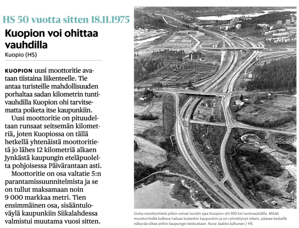 HublinPatrick's tweet image. 50 vuotta moottoritien avaamisesta #kuopio kohdalla. #valtatie5 #vt5 #viitostie. Klassikka, Teku, Hatsala, Puijonlaakso ja keskussairaala näkyvät; #savilahti ei mitään! Teksti @hsfi näköislehdestä, kuva nettisivuilta. @Kuopionkaupunki #kukoistavakuopio hs.fi/historia/art-2…