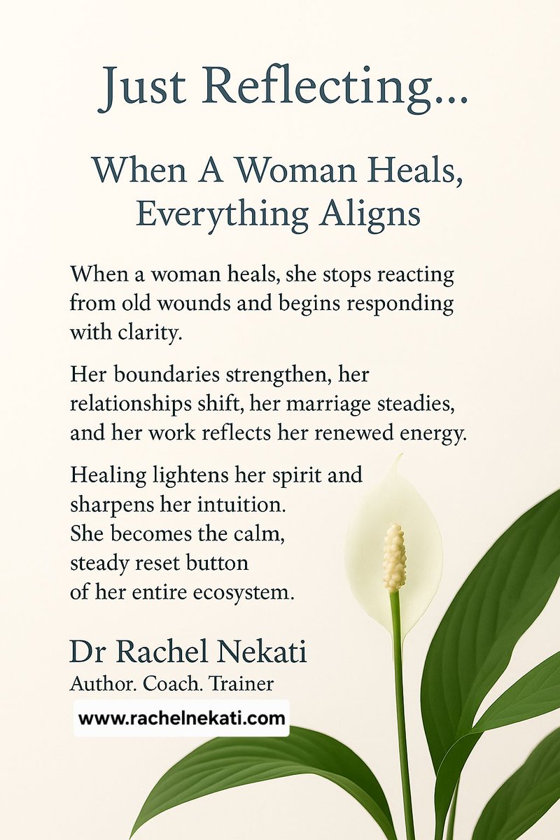 NekatiRachel's tweet image. Healing is an intentional journey of self-mastery, a deliberate return to clarity, self-leadership, and inner restructuring. It is the work of aligning your inner world so your outer world can flow with  emotional steadiness.
#SelfMasteryJourney
#InnerAlignment
#WomenWhoHeal