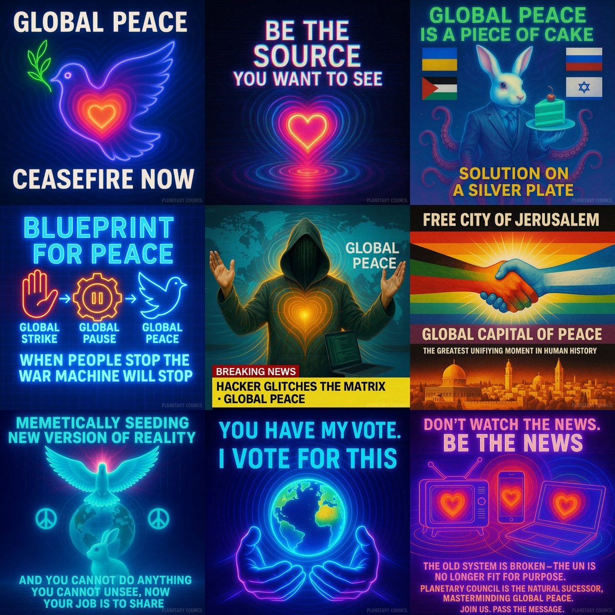 PlanetCouncil's tweet image. Global peace begins with ordinary people choosing not to fuel violence.

Non-cooperation has toppled empires before.

Imagine peace ➡️ engineer peace ➡️ share peace 🙏

#ImaginePeace #GlobalPeace #PeaceNow