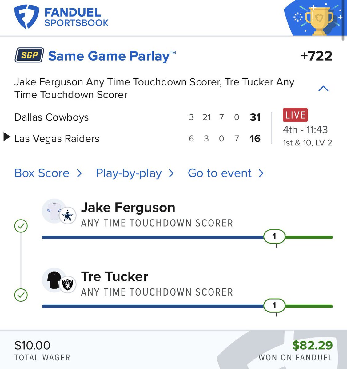 gsig28's tweet photo. @NFLTdowns @gneiffer07 @ScoresOdds 🎉🎉🎉🎉 https://t.co/xX7UXDWM8S