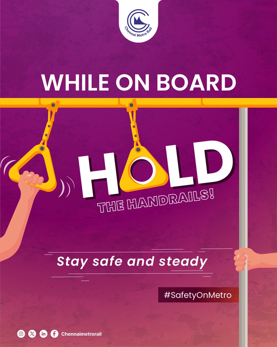 cmrlofficial's tweet image. For a safe and comfortable journey, kindly follow the recommended on-board safety guidelines.

#SafetyOnMetro #ChennaiMetroRail #TravelSafe #chennaimetro #metrorail  #PublicTransportSafety #metromanners