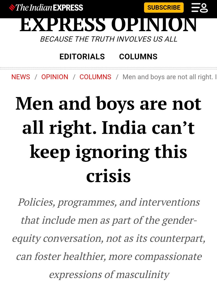 realsiff's tweet image. The article here says, share.google/B2ywhDr12B3m5F…

&quot;Research and funding must explicitly prioritise men’s mental health. Currently, less than 2 per cent of India’s health budget is allocated to mental health, and virtually none targets specific-gendered needs. Policies, programmes,…