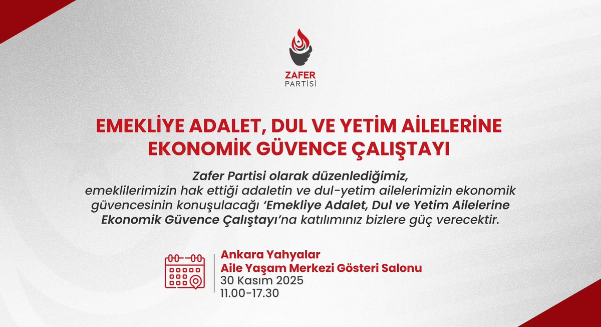 Emekliye Adalet, Dul ve Yetim Ailelerine Ekonomik Güvence Çalıştayı

Genel Başkanımız Prof. Dr. Ümit Özdağ’ın katılımıyla, Türkiye’nin emeklilik mevzuatını, sistemin yapısal sorunlarını ve çözüm önerilerini bilimsel bir zeminde ele alıyoruz.
Adil ve sürdürülebilir bir emeklilik