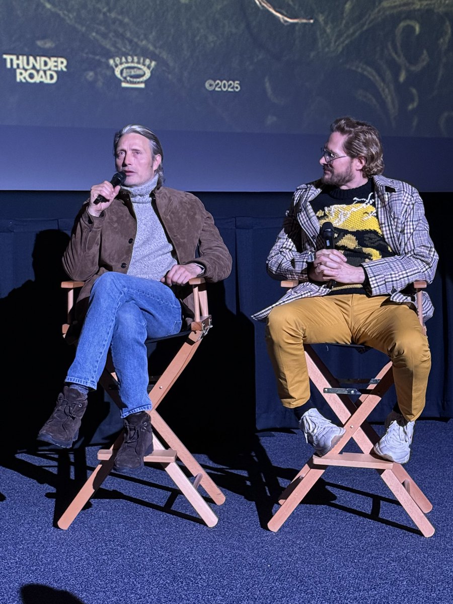 Mads Mikkelsen and Bryan Fuller at Alamo Drafthouse Brooklyn Q&amp;A for DUST BUNNY, an ultra-stylish thrill ride with Mikkelsen in Keanu Reeves mode fighting villains and a giant monster. It will be a future classic for many. Fuller said that he started with the intention of making
