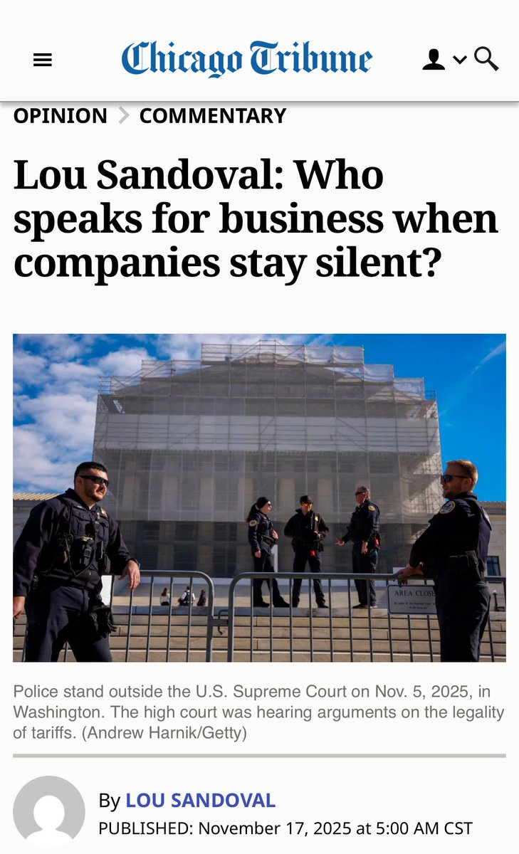 Haloadvisorygrp's tweet image. Our Founder and Chairman @LouSandoval_10 has an op-ed in today’s @chicagotribune : “Who speaks for business when companies stay silent?”

His point is simple: silence has a cost and leadership requires a voice. Business must step forward.

chicagotribune.com/2025/11/17/opi…