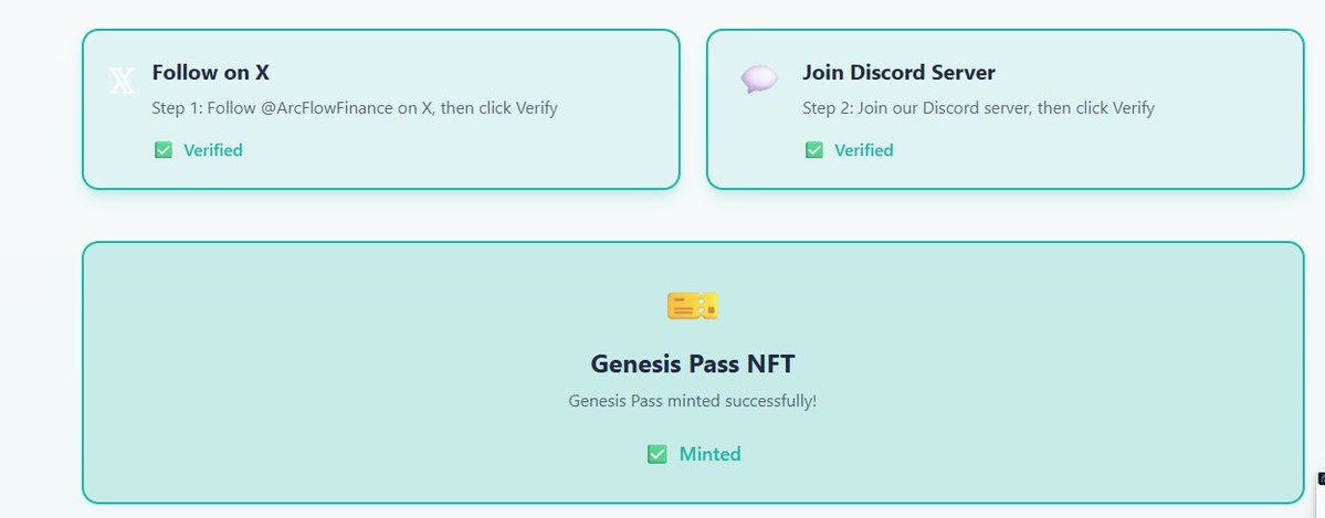 0xEzazel's tweet image. Arc Airdrop — How to Join

1️⃣ Get test tokens
2️⃣ Connect your wallet &amp;amp; complete tasks
3️⃣ Mint your Genesis NFT
4️⃣ Tag @ArcFlowFinance to confirm
You’re now part of the Arc community! 🚀
#ArcFlow #DeFi #ARC