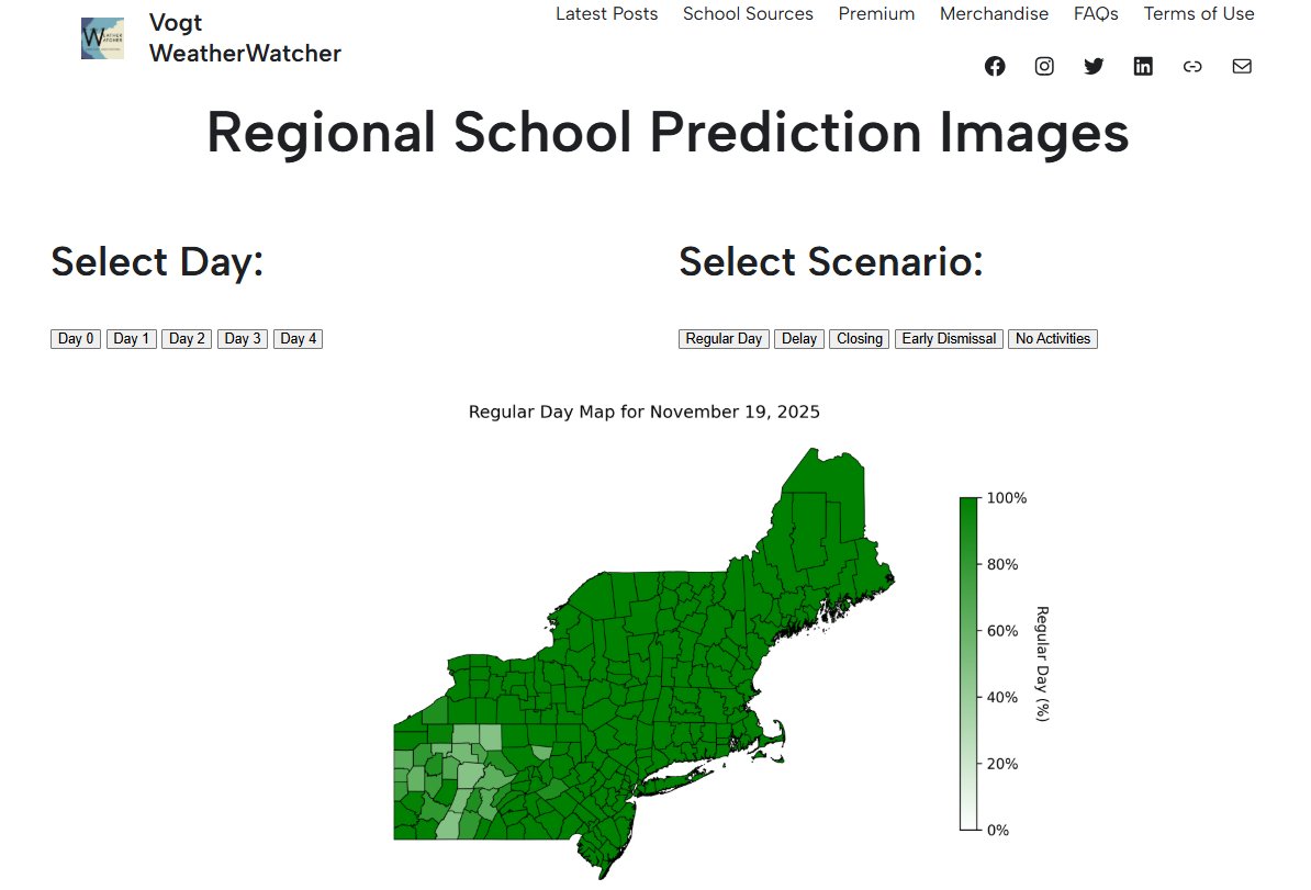 I am happy to announce Northeast USA school predictions are available! This will continue to be a work in progress during the winter as fine-turning will be needed for city areas and various warning thresholds, but it's a great milestone.
vogtweatherwatcher.com/premium/region…