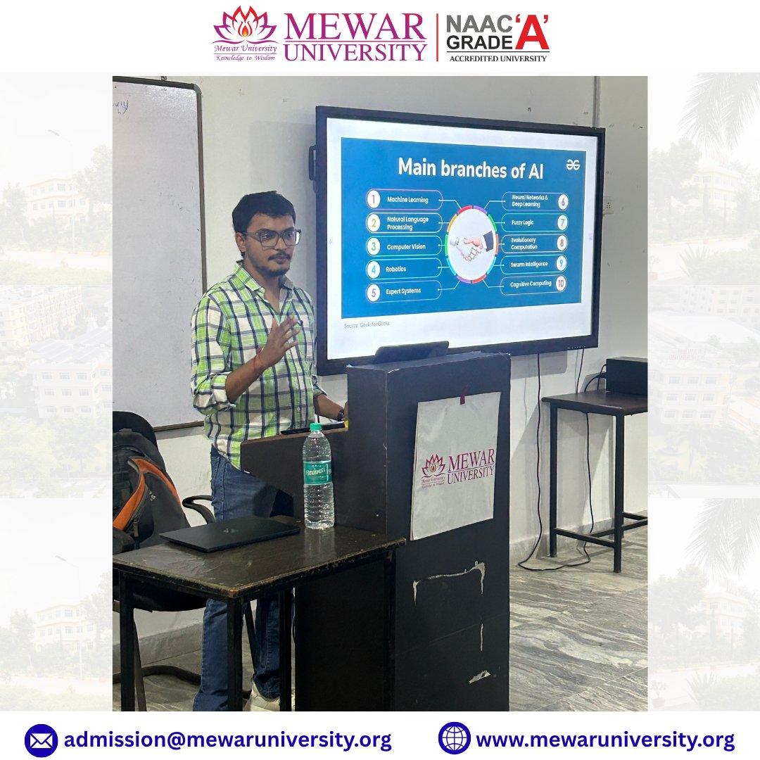 universitymewar's tweet image. The Faculty of Engineering &amp;amp; Technology organized an insightful #GuestLecture today under the Value Added Course “Digital Empowerment: Building Online Presence and Smart Skills for the Future.”

#MewarUniversity #DigitalEmpowerment #SmartSkills #Engineering #AI #FutureSkills