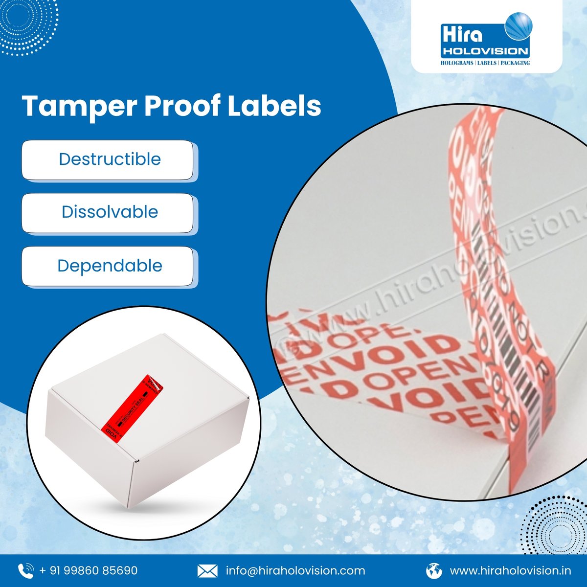 HHolovision's tweet image. Stop tampering before it happens.
Our tamper-proof labels deliver visible protection and withstand heat, moisture &amp;amp; solvents.

Visit: hiraholovision.in/products/tampe…

#HiraHolovision #TamperProofLabels #DestructibleVinyl #WaterDissolvableLabels #VOIDLabels #IndustrialSecurity