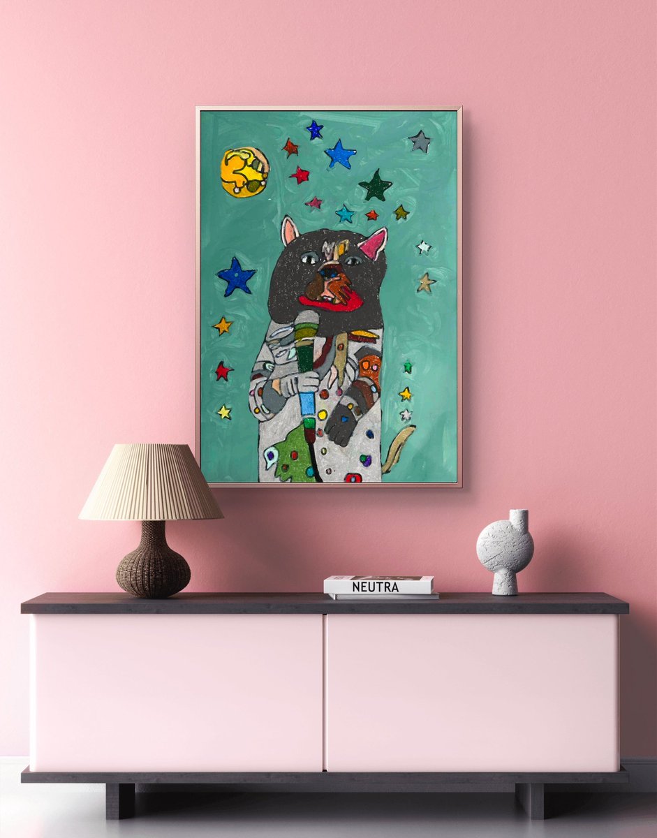 Title:  Cat Singer. : キャット・シンガー : แมว นักร้องเพลง
Technique : Oil pastels and watercolor on paper.
Size : 42x59.4 cm.

I'm vivid colour expressions artists.