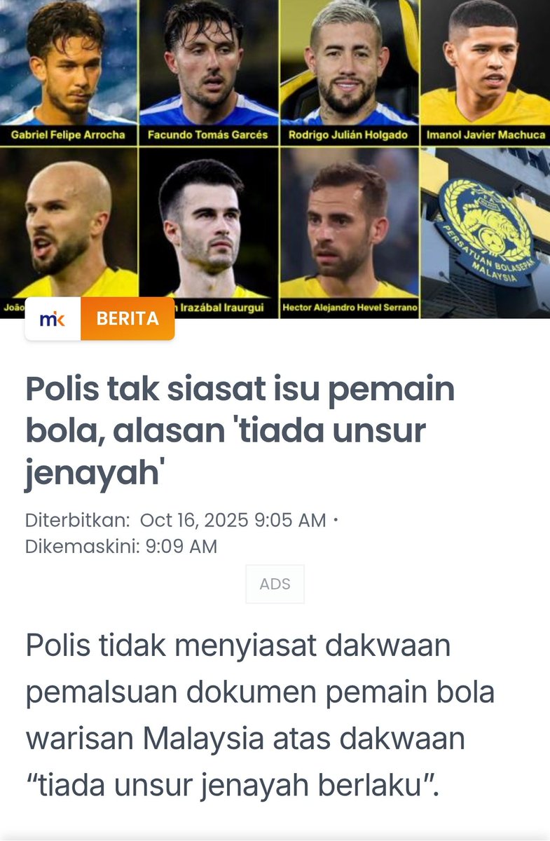 Tapi Fifa Appeal Committee kata “Forgery constitutes a criminal offence in these jurisdictions (termasuk Malaysia), and it is imperative that the relevant authorities are informed...”

How now <a href="/PDRMsia/">Polis Diraja M'sia</a>? 
#justasking