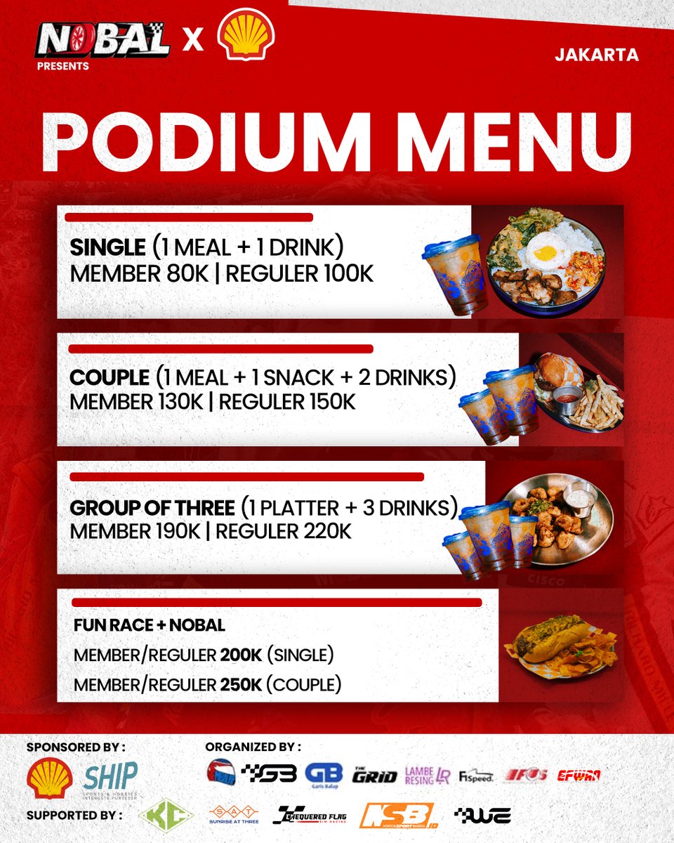 Hai hai hai sobat-sobat semua, NOBAL kali ini kembali di Jakarta loooooh.

Spesial di NOBAL Las Vegas Jakarta, kalian berkesempatan mendapatkan berbagai macam hadiah mulai dari merchandise sampai voucher menginap di hotel bintang 5.

RSVP sekarang di linktr.ee/nobalf1!