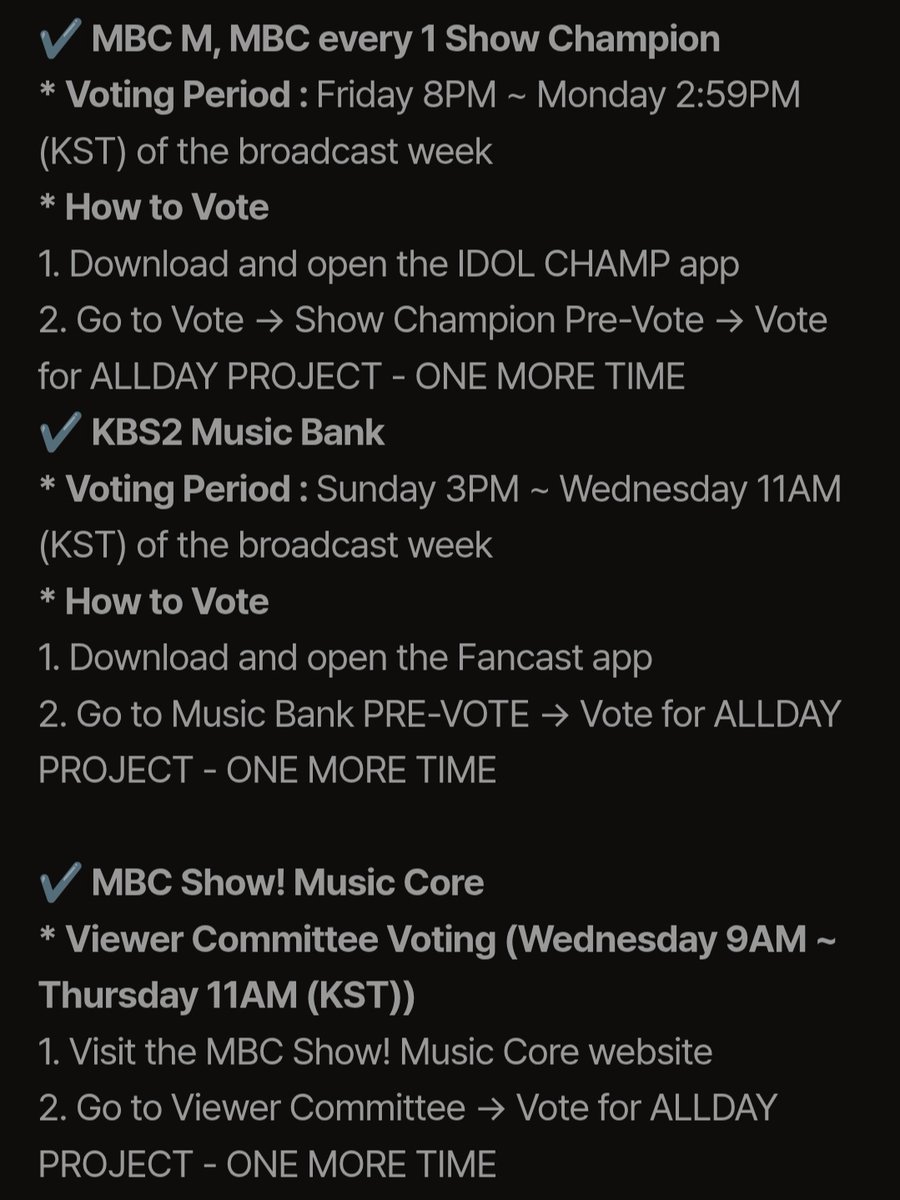 yourstrulyadp's tweet photo. A voting guide for day ones to vote from tbl !! 

ONE MORE TIME OUT NOW
#ADP_ONEMORETIME
#올데프_ONEMORETIME_출시됨
#ALLDAYPROJECT https://t.co/VFDMj4dtZp