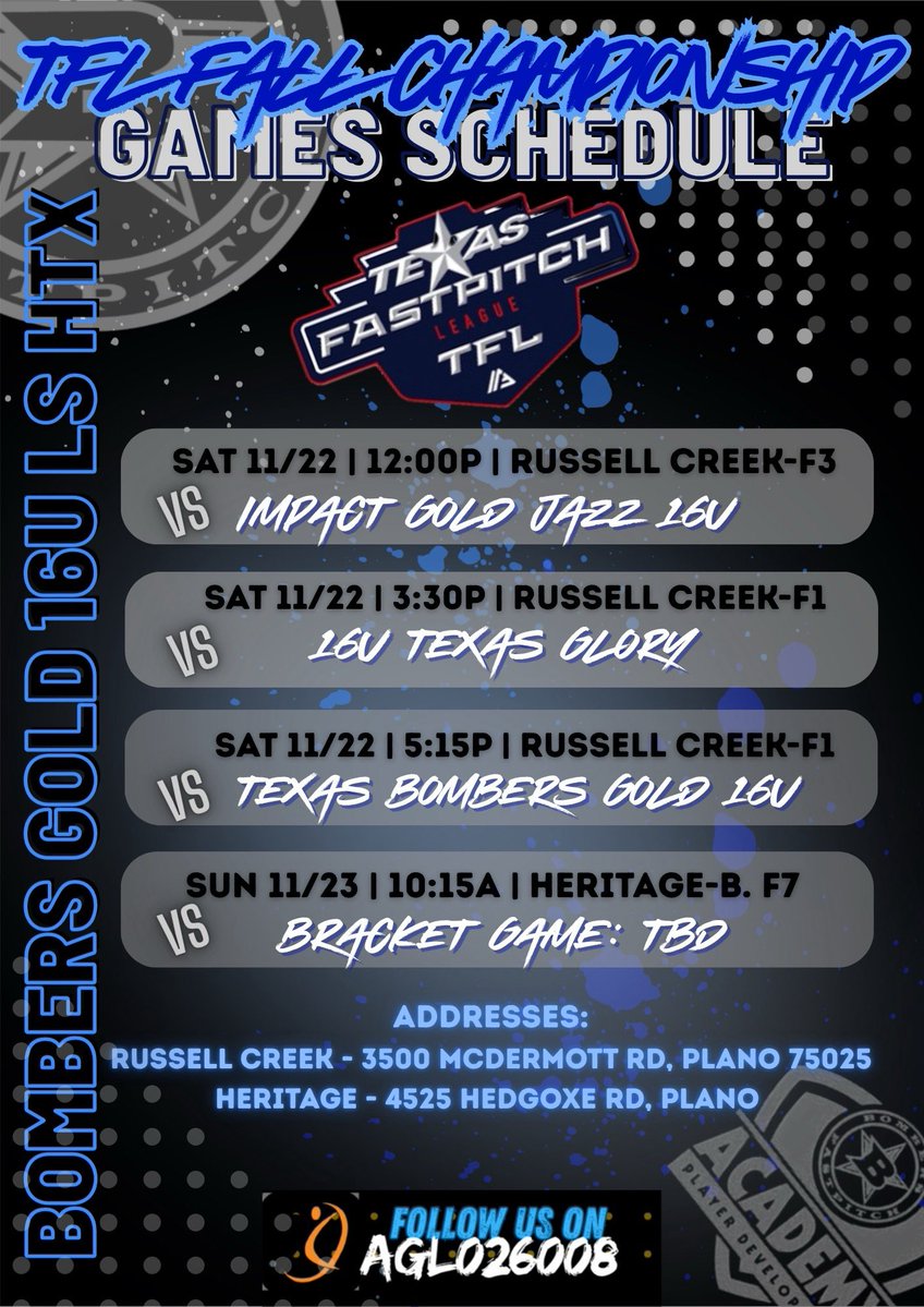 Plano,TX here we come! It’s been such a roller coaster fall but I’m ready to get the reps in all week and finish strong at the TFL Fall Championship! 

<a href="/BombersLonestar/">Bombers 18u LS, 16u HTX/CTX/CC, 14u LS SETX</a> <a href="/bombers_academy/">Bombers Academy</a> <a href="/GrahmannMichael/">Michael Grahmann</a> <a href="/HalataBrian/">Brian Halata</a> <a href="/JV_Softball1/">Jersey Village Softball</a> <a href="/ExtraInningSB/">EXTRA INNING SOFTBALL</a> <a href="/LineDsoftball/">Line Drive Media</a> <a href="/DimeFitt/">Dime</a>
