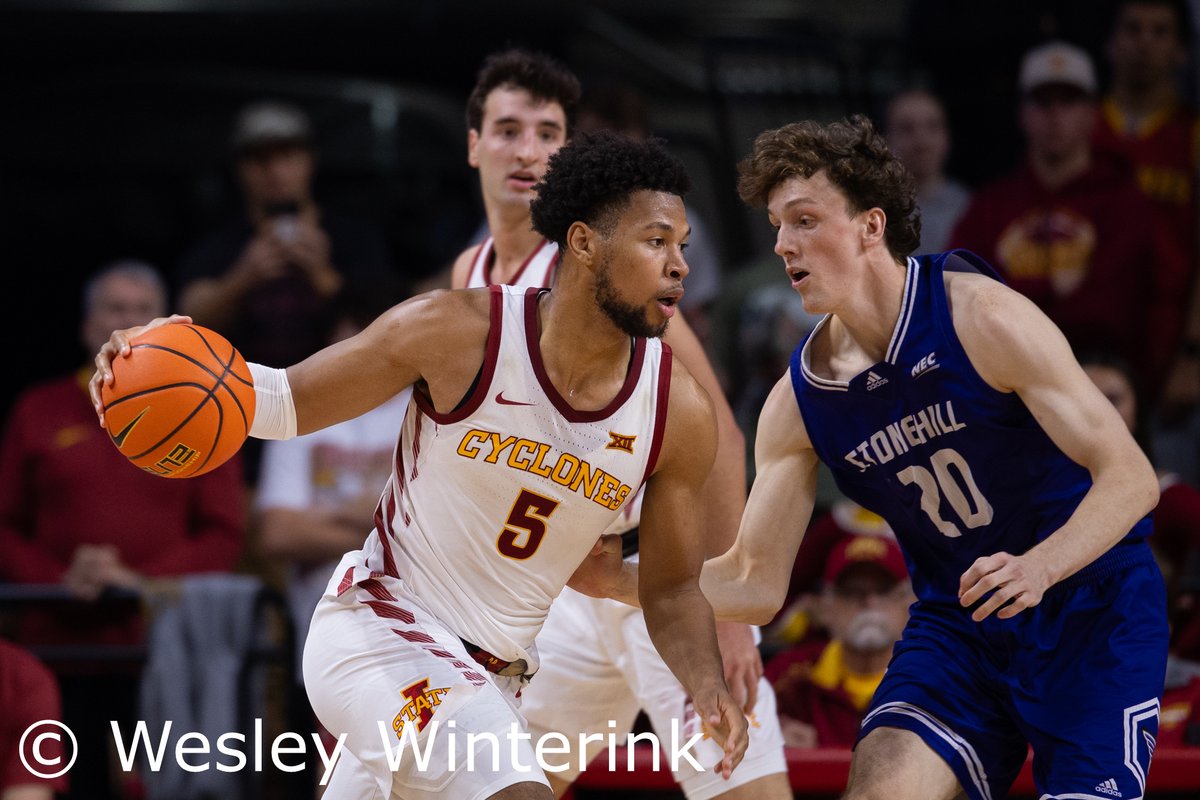 WesleyWinterink's tweet photo. Iowa State defeats Stonehill College 96-57 at Hilton Coliseum on 11/17/2025. https://t.co/M9GAZNhb4i