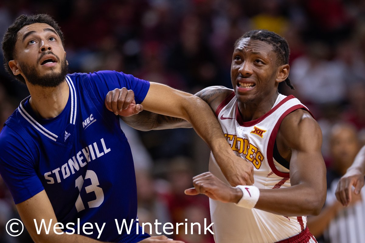 WesleyWinterink's tweet photo. Iowa State defeats Stonehill College 96-57 at Hilton Coliseum on 11/17/2025. https://t.co/M9GAZNhb4i