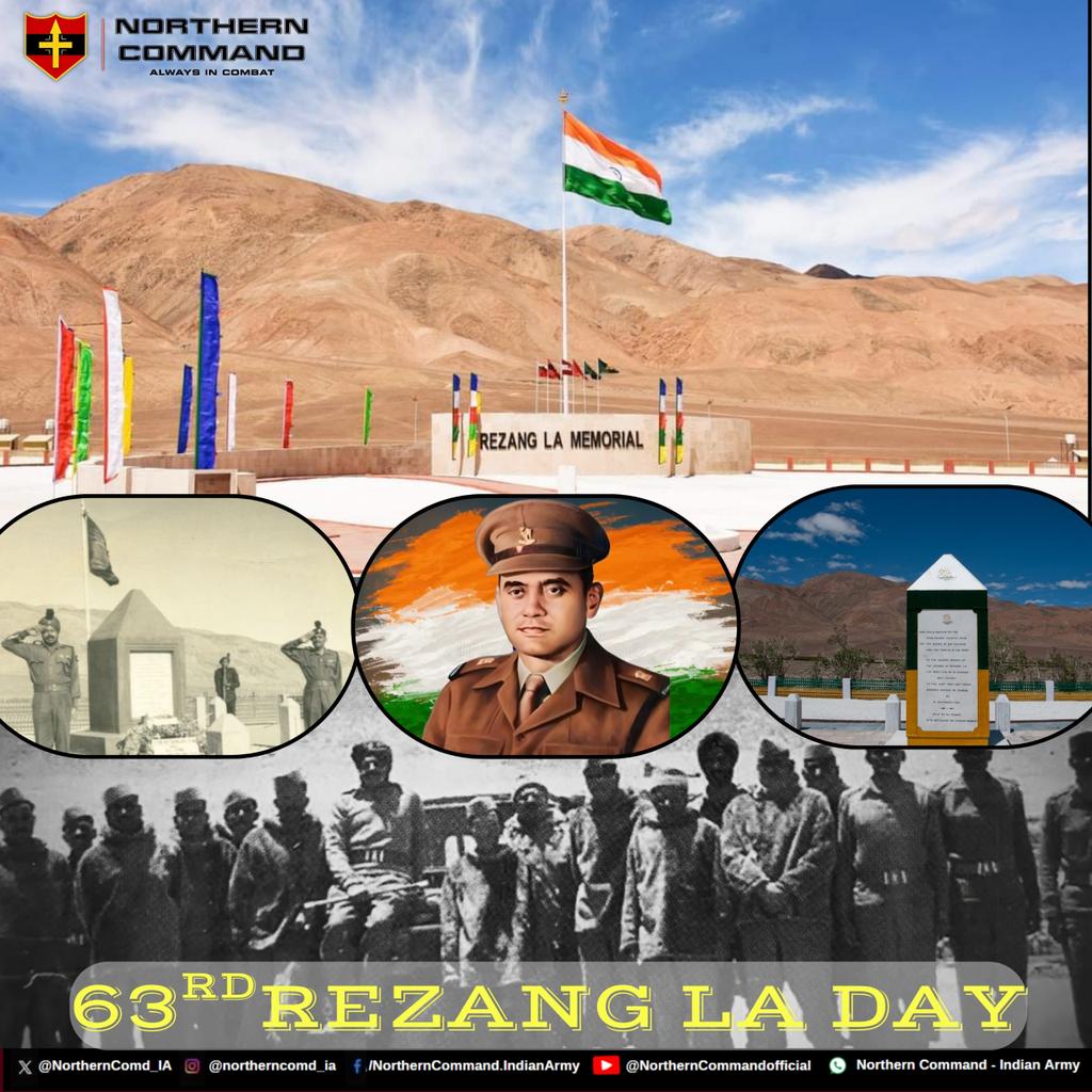 #NorthernCommand commemorates #RezanglaDay, paying solemn homage to the valiant #bravehearts of 13 KUMAON who made the supreme sacrifice in service of the Nation during the Battle of #RezangLa. 

Their courage, duty and devotion continue to inspire generations. 

#NationFirst