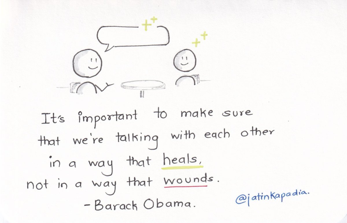 jatinkapadia's tweet image. Its important to make sure that we are talking with each other in a way that heals, not in a way that wounds - Barack Obama

#visualthinking
#sketchnotes
#infosketch