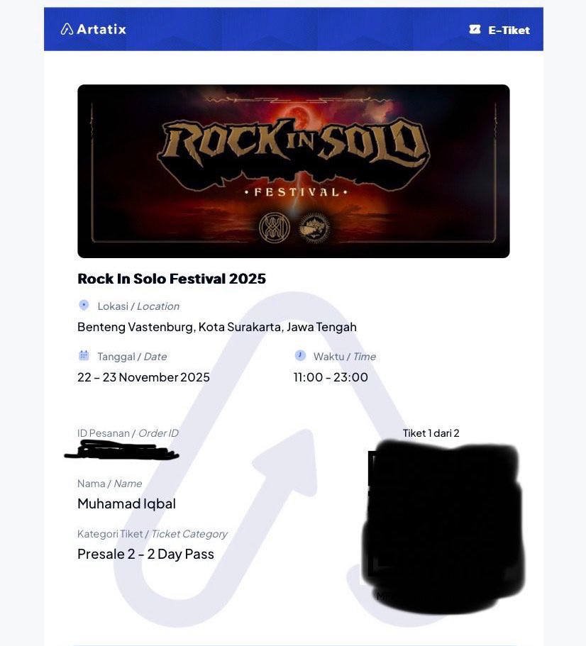 zyzyfyu's tweet image. Bantu kawan, 

Forsale Tiket Pre-sale Rockin Solo 2 Hari 2 Tiket Harga 800K 

Minat DM🙏 

CC : Mas @JanganGoyah @raytrashing @payungteguh_ 🙏