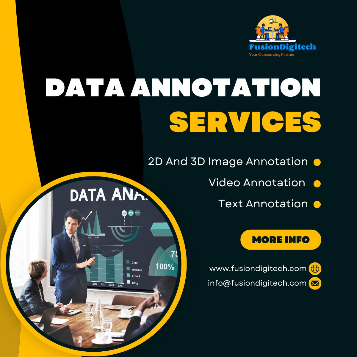 fusiondigitec's tweet image. High-quality data is the backbone of powerful AI and machine learning models. At Fusion Digitech, we deliver precise and scalable Data Annotation Services that help you train smarter, faster, and more reliable algorithms.

✔️ Image &amp;amp; Video Annotation
✔️ Text &amp;amp; Document Labeling