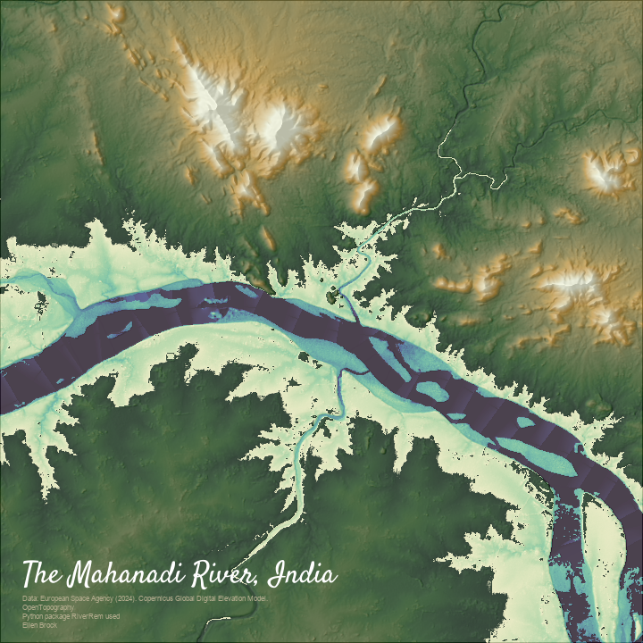 #30DayMapChallenge - day 17 - new tool - RiverDem in Python (default settings) - A bit experimental and still work in progress. I used the entire DEM file obtained from Copernicus Global Digital Elevation Models and the Python PIL package to finish the image.