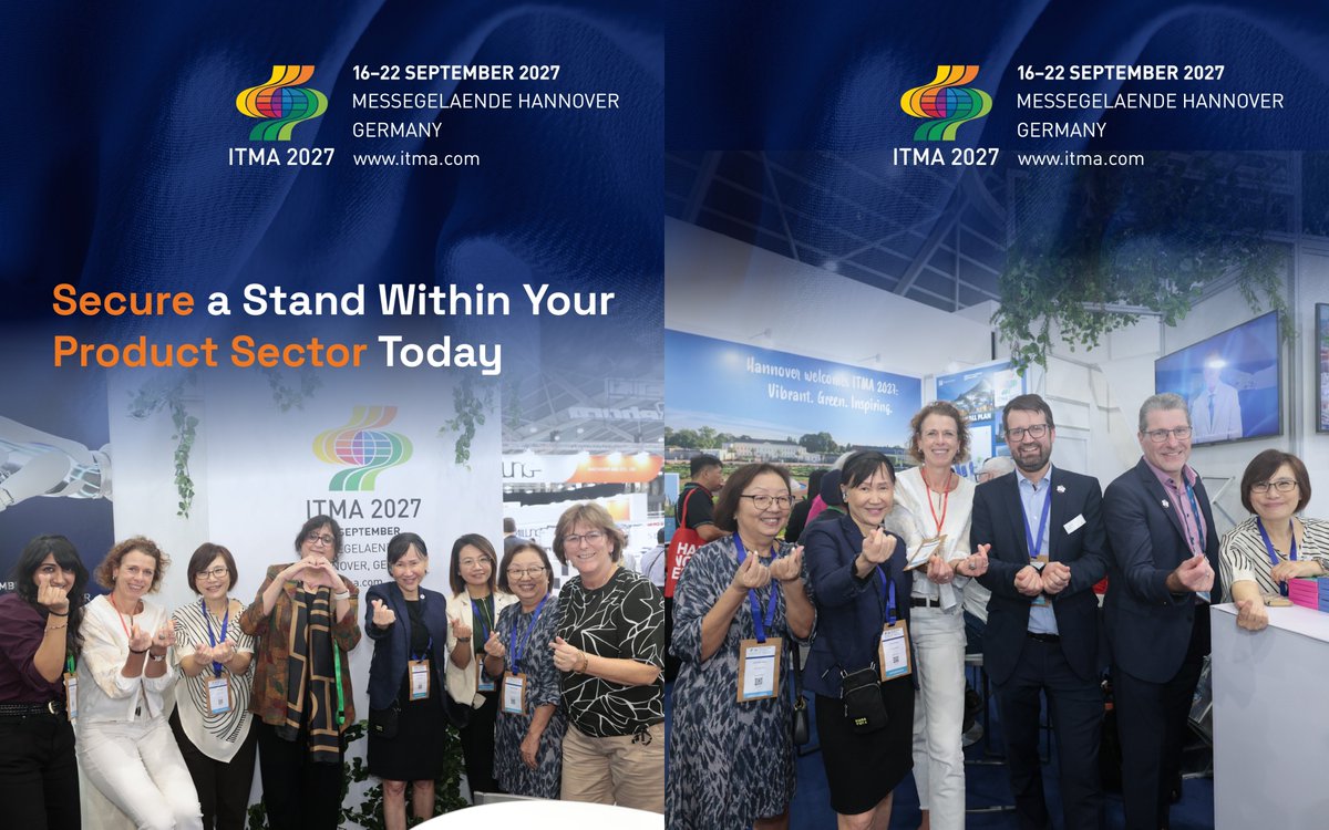 ITMAasiaSG's tweet image. Thank you to all our media partners and industry friends who visited the #ITMA2027 booth at #ITMAasiaCITMEsg2025.  We appreciated the meaningful conversations and strong interest in what is ahead for Hanover. 

Apply for stand space now bit.ly/4i2vrGw

#TextileTechnology