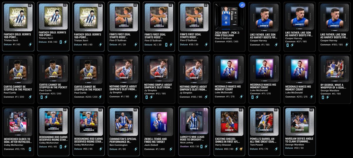 Cookie13__'s tweet photo. In honour of the AFL 2026 Season kicking off with the draft this week, I present my favourite @AFLMint moments. Thanks to all the collectors who have helped along the way. #afl #nmfc #aflmint @NMFCOfficial 💙🦘 https://t.co/wXrKkl4QBa