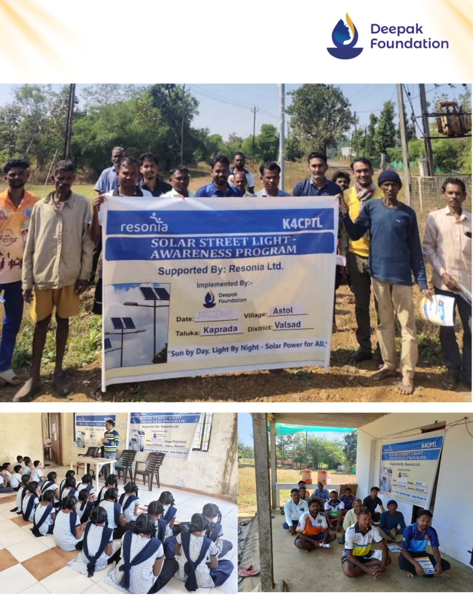 DeepakFoundatio's tweet image. Solar street lights installed across villages in Valsad, Navsari &amp;amp; Surat with support from Resonia Ltd and Deepak Foundation—boosting night safety &amp;amp; rural development. Villagers report better safety for women &amp;amp; seniors and request more lights at key locations.
#CSR #SolarLighting