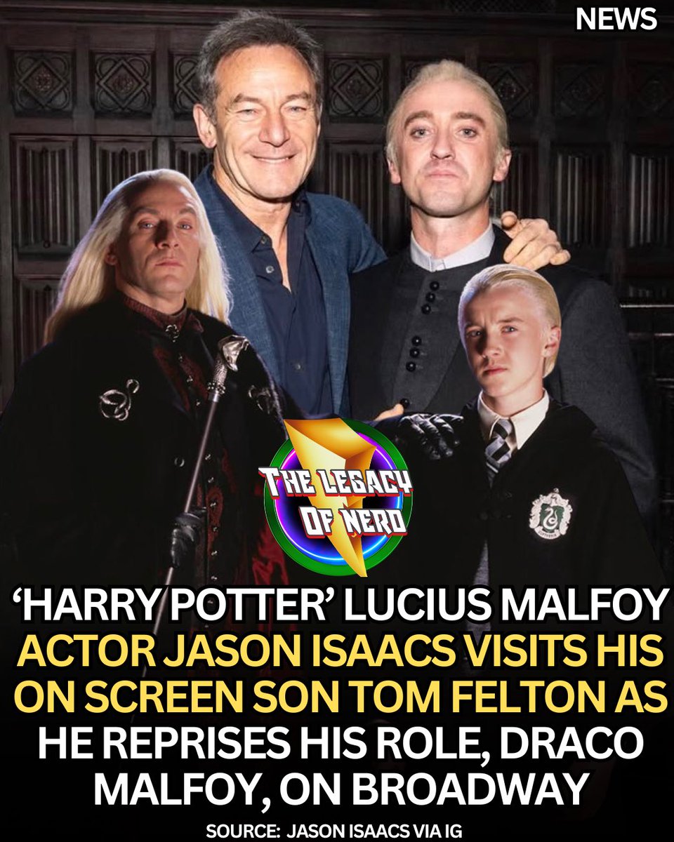 thelegacyofnerd's tweet image. The Malfoys Together Again!

‘Harry Potter’ Lucius Malfoy actor Jason Isaacs visits his on screen son Tom Felton at a performance of ‘Harry Potter &amp;amp; The Cursed Child’ where he has reprised the role of Draco Malfoy