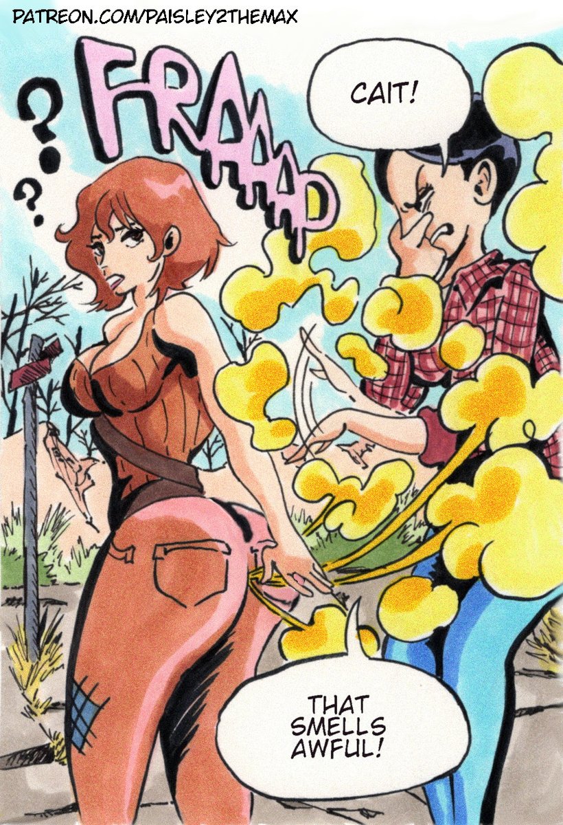 (Commission) Cait and Curie from fallout 4, traveling down the road. Combining two of my favorite things, nonchalant farts and fart wafting. You think Curie would it appreciate it not being directly on her face this time.