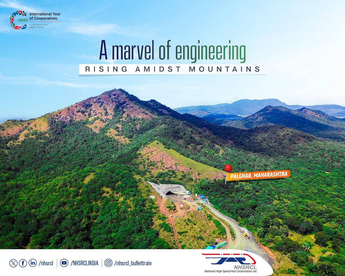 nhsrcl's tweet image. Shaping the Mumbai–Ahmedabad Bullet Train corridor amidst Palghar’s picturesque terrain. Shown in the image is the under-construction mountain tunnel in Palghar district. 

#BharatKaGarv