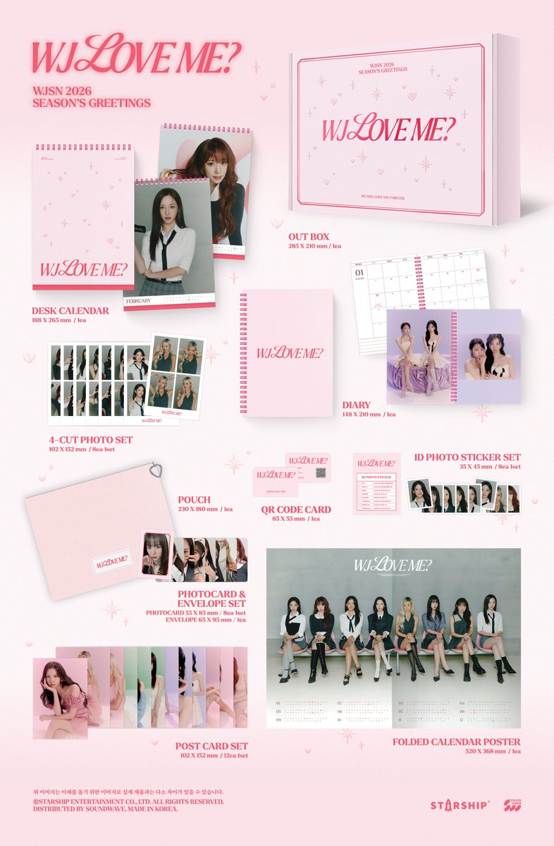 [📢] 
우주소녀(WJSN) 2026 SEASON'S GREETINGS [WJ LOVE ME?]

𝑪𝑶𝑴𝑰𝑵𝑮 𝑺𝑶𝑶𝑵...

🖤 PRE-ORDER : 2025.11.19 (WED) 11AM
🖤 RELEASE : 2025.12.26 (FRI)

#우주소녀 #WJSN
#2026SEASONSGREETINGS