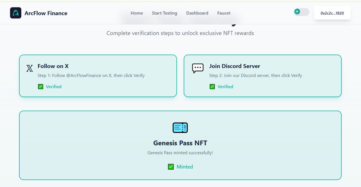 djfrank75's tweet image. 💥Big moment — just minted my first @ArcFlowFinance
 NFT!
This isn’t just an NFT, it’s the key that unlocks the whole @arc  ecosystem.
Arc L1 + next-level DeFi incoming. The future looks bright.
Who’s joining the ride? Let’s chat about it!  

#ArcFlow #NFTs