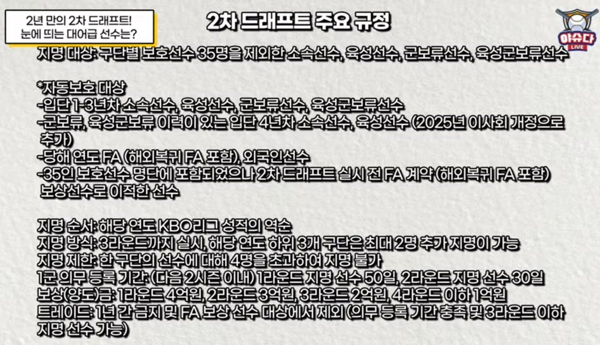 2차 드래프트 주요 규정 안내 이미지