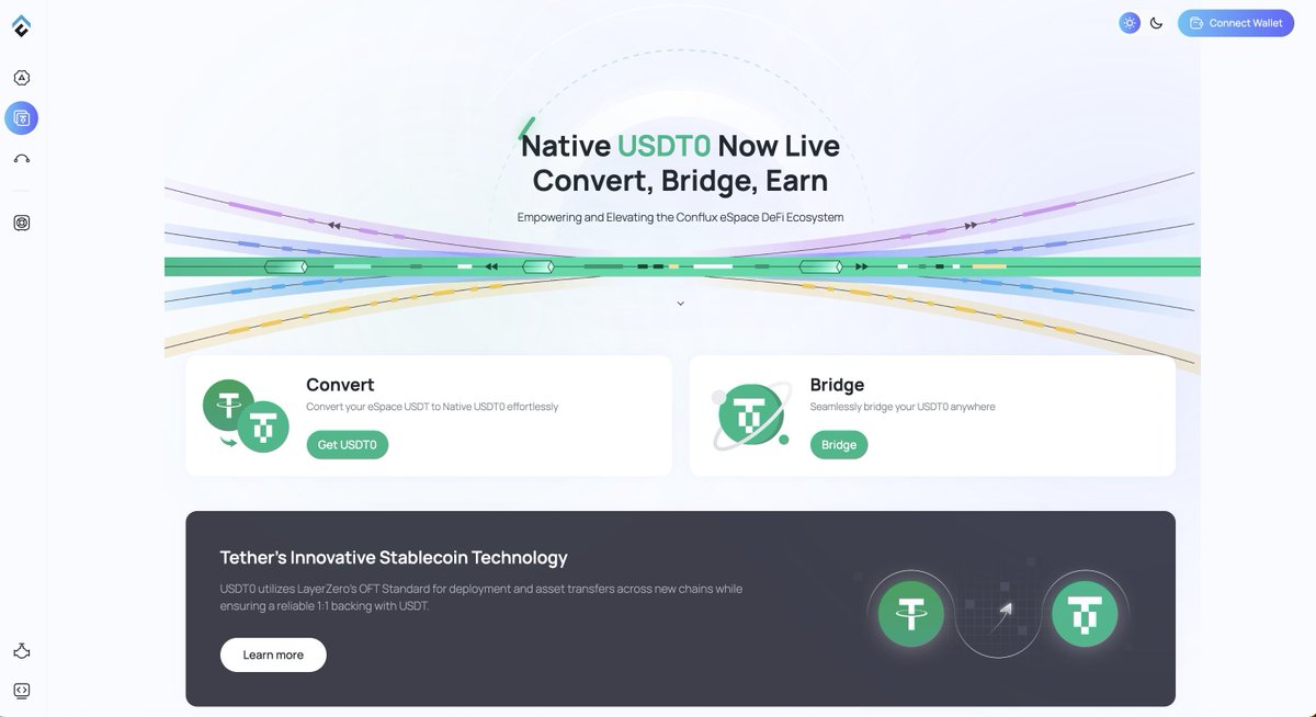 Conflux_ID's tweet image. USDT0 eco-page kini sudah tersedia di ConfluxHub: v2.confluxhub.io/usdt0

🔄 Convert cUSDT → USDT0
Migrasikan cUSDT ke USDT0 native dengan sekali klik.

⛓️ Bridge USDT0 ke berbagai chain
Bridge USDT0 dari eSpace ke chain lain dengan mudah.

Fitur dan tools tambahan akan segera…